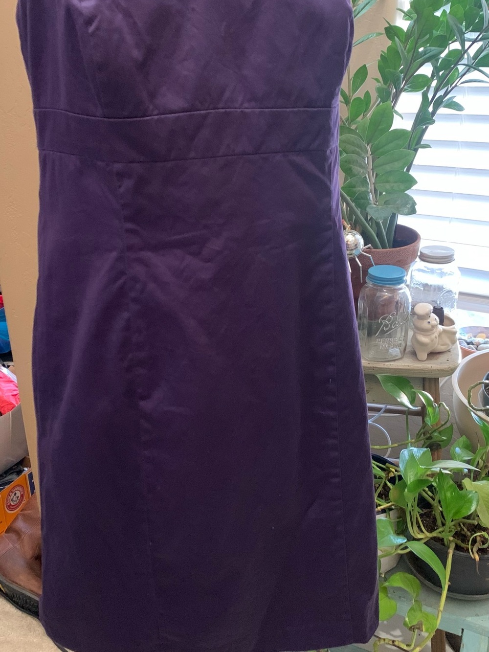 David's Bridal Strapless Purple Sheath Dress